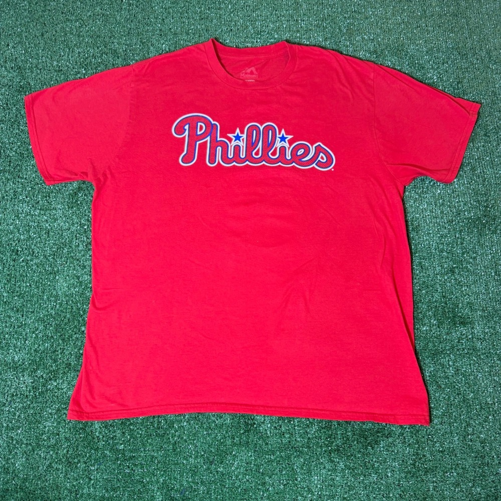 Majestic Philadelphia Phillies Red Graphic T-Shirt Mens XL Baseball MLB Tee